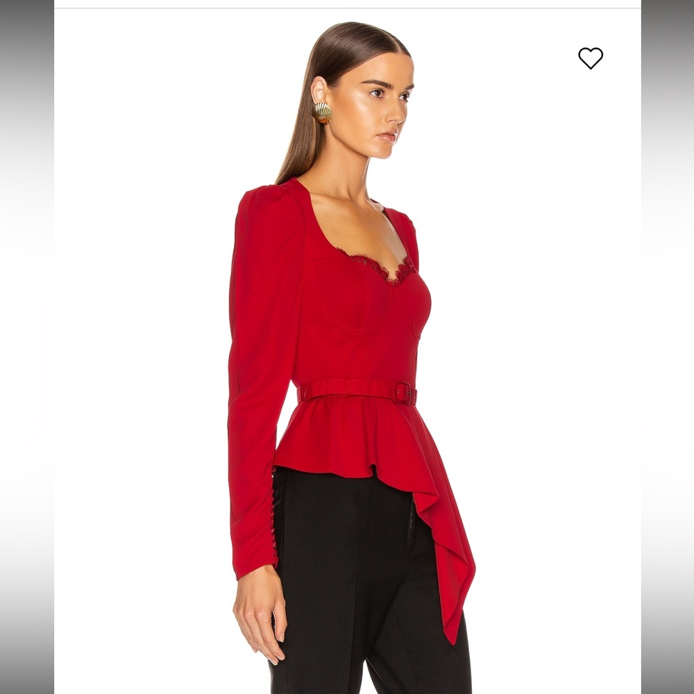 SELF PORTRAIT Red Crepe Peplum Corset Bustier Top Shirt Long-Sleeve Formal Sz 8 - Picture 4 of 16